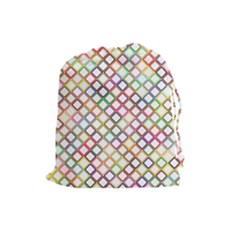 Grid Colorful Multicolored Square Drawstring Pouch (large) by HermanTelo