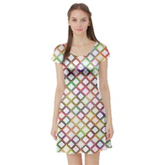 Grid Colorful Multicolored Square Short Sleeve Skater Dress by HermanTelo