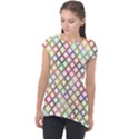 Grid Colorful Multicolored Square Cap Sleeve High Low Top View1