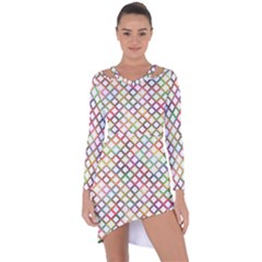 Grid Colorful Multicolored Square Asymmetric Cut-out Shift Dress by HermanTelo