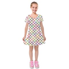 Grid Colorful Multicolored Square Kids  Short Sleeve Velvet Dress by HermanTelo