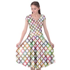 Grid Colorful Multicolored Square Cap Sleeve Wrap Front Dress