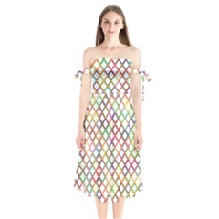 Grid Colorful Multicolored Square Shoulder Tie Bardot Midi Dress by HermanTelo