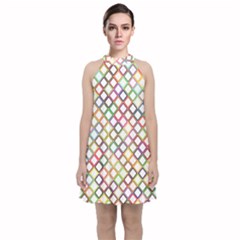 Grid Colorful Multicolored Square Velvet Halter Neckline Dress  by HermanTelo