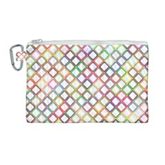 Grid Colorful Multicolored Square Canvas Cosmetic Bag (large)