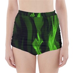 Smoke Flame Abstract Green High-waisted Bikini Bottoms