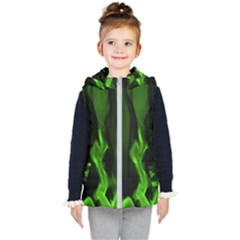 Smoke Flame Abstract Green Kids  Hooded Puffer Vest