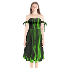 Smoke Flame Abstract Green Shoulder Tie Bardot Midi Dress