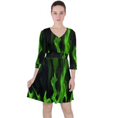 Smoke Flame Abstract Green Ruffle Dress