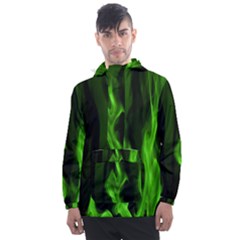 Smoke Flame Abstract Green Men s Front Pocket Pullover Windbreaker