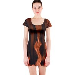 Smoke Flame Abstract Orange Red Short Sleeve Bodycon Dress