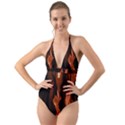 Smoke Flame Abstract Orange Red Halter Cut-Out One Piece Swimsuit View1