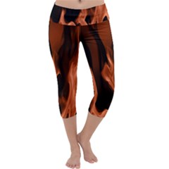 Smoke Flame Abstract Orange Red Capri Yoga Leggings by HermanTelo