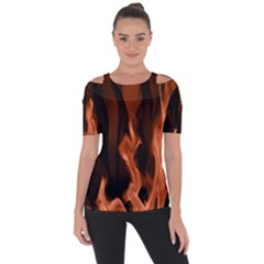 Smoke Flame Abstract Orange Red Shoulder Cut Out Short Sleeve Top