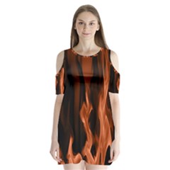 Smoke Flame Abstract Orange Red Shoulder Cutout Velvet One Piece by HermanTelo