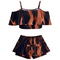 Smoke Flame Abstract Orange Red Kids  Off Shoulder Skirt Bikini by HermanTelo