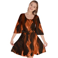 Smoke Flame Abstract Orange Red Velour Kimono Dress