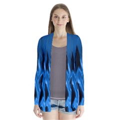 Smoke Flame Abstract Blue Drape Collar Cardigan