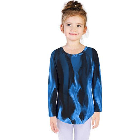 Smoke Flame Abstract Blue Kids  Long Sleeve Tee by HermanTelo