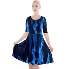 Smoke Flame Abstract Blue Quarter Sleeve A-line Dress
