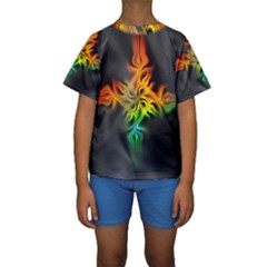 Smoke Rainbow Abstract Fractal Kids  Short Sleeve Swimwear by HermanTelo