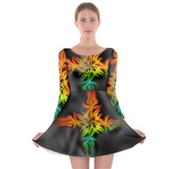 Smoke Rainbow Abstract Fractal Long Sleeve Skater Dress