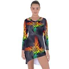 Smoke Rainbow Abstract Fractal Asymmetric Cut-out Shift Dress
