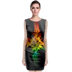 Smoke Rainbow Abstract Fractal Sleeveless Velvet Midi Dress by HermanTelo