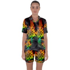 Smoke Rainbow Abstract Fractal Satin Short Sleeve Pyjamas Set