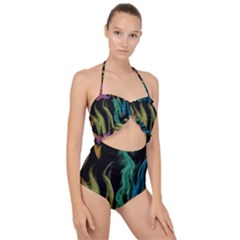 Smoke Rainbow Colors Colorful Fire Scallop Top Cut Out Swimsuit