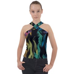 Smoke Rainbow Colors Colorful Fire Cross Neck Velour Top by HermanTelo