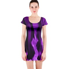 Smoke Flame Abstract Purple Short Sleeve Bodycon Dress