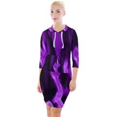 Smoke Flame Abstract Purple Quarter Sleeve Hood Bodycon Dress by HermanTelo