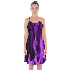 Smoke Flame Abstract Purple Ruffle Detail Chiffon Dress