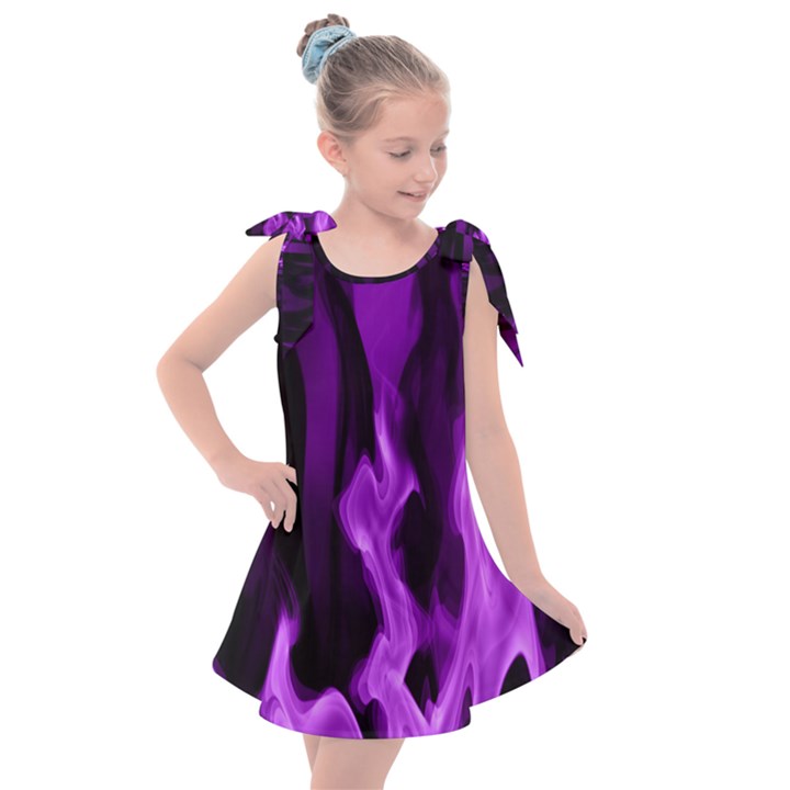 Smoke Flame Abstract Purple Kids  Tie Up Tunic Dress