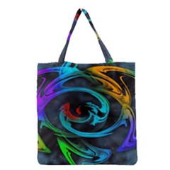 Rainbow Fractal Clouds Stars Grocery Tote Bag by HermanTelo
