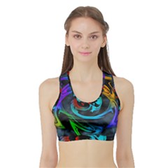 Rainbow Fractal Clouds Stars Sports Bra With Border by HermanTelo