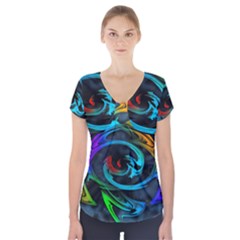 Rainbow Fractal Clouds Stars Short Sleeve Front Detail Top by HermanTelo