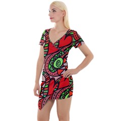 Seamless Heart Love Valentine Short Sleeve Asymmetric Mini Dress