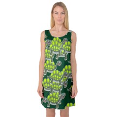 Seamless Turtle Green Sleeveless Satin Nightdress