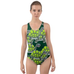 Seamless Turtle Green Cut-out Back One Piece Swimsuit