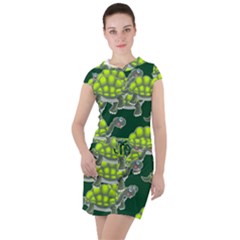 Seamless Turtle Green Drawstring Hooded Dress