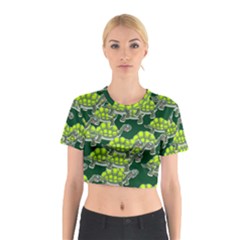 Seamless Turtle Green Cotton Crop Top