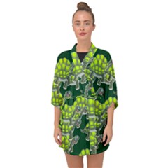 Seamless Turtle Green Half Sleeve Chiffon Kimono by HermanTelo