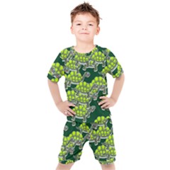 Seamless Turtle Green Kids  Tee And Shorts Set by HermanTelo