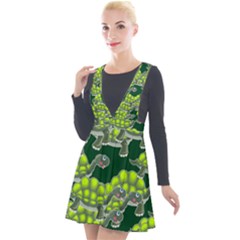 Seamless Turtle Green Plunge Pinafore Velour Dress
