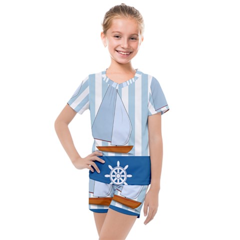 Yacht Boat Nautical Ship Kids  Mesh Tee And Shorts Set by HermanTelo