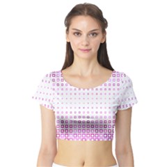 Square Pink Pattern Decoration Short Sleeve Crop Top