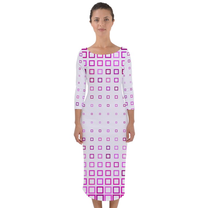 Square Pink Pattern Decoration Quarter Sleeve Midi Bodycon Dress