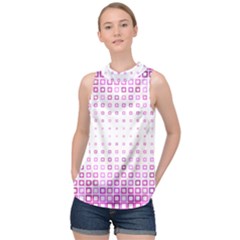 Square Pink Pattern Decoration High Neck Satin Top by HermanTelo